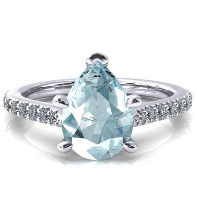 Kelsy Pear Aqua Blue Spinel 5 Prong 3/4 Shared Scalloped Inverted Cathedral Ring-FIRE & BRILLIANCE