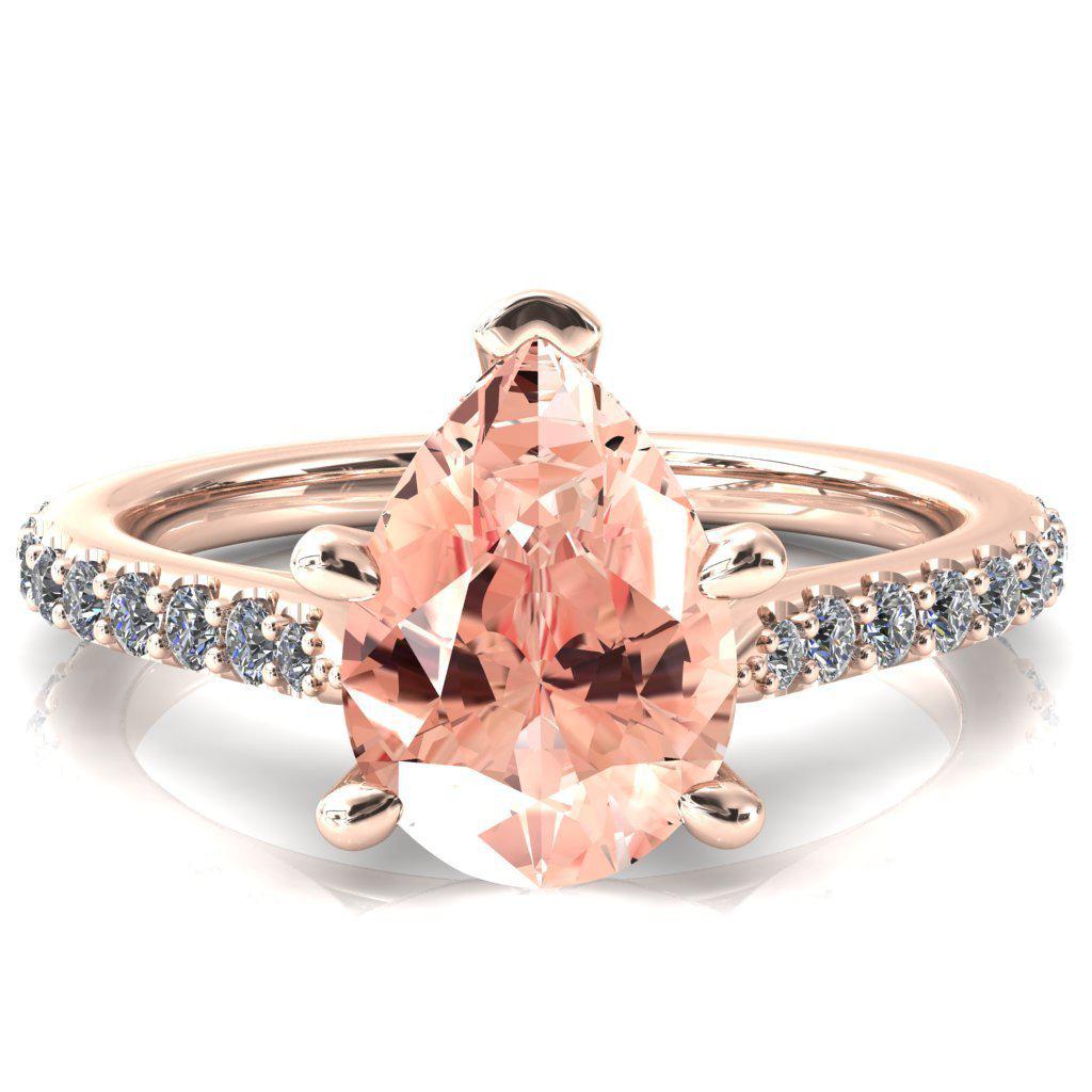 Kelsy Pear Champagne Sapphire 5 Prong 3/4 Shared Scalloped Inverted Cathedral Ring-FIRE & BRILLIANCE