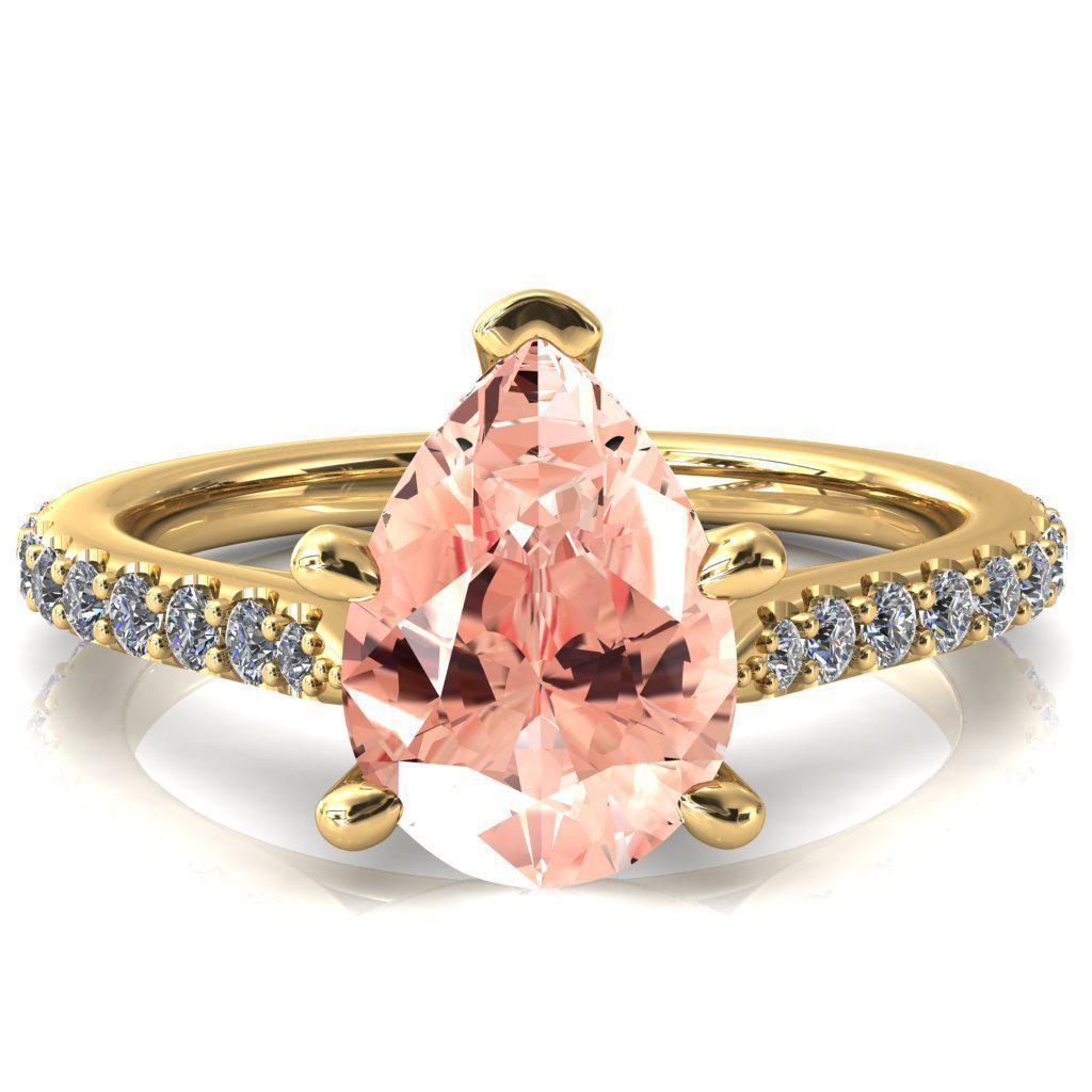 Kelsy Pear Champagne Sapphire 5 Prong 3/4 Shared Scalloped Inverted Cathedral Ring-FIRE & BRILLIANCE