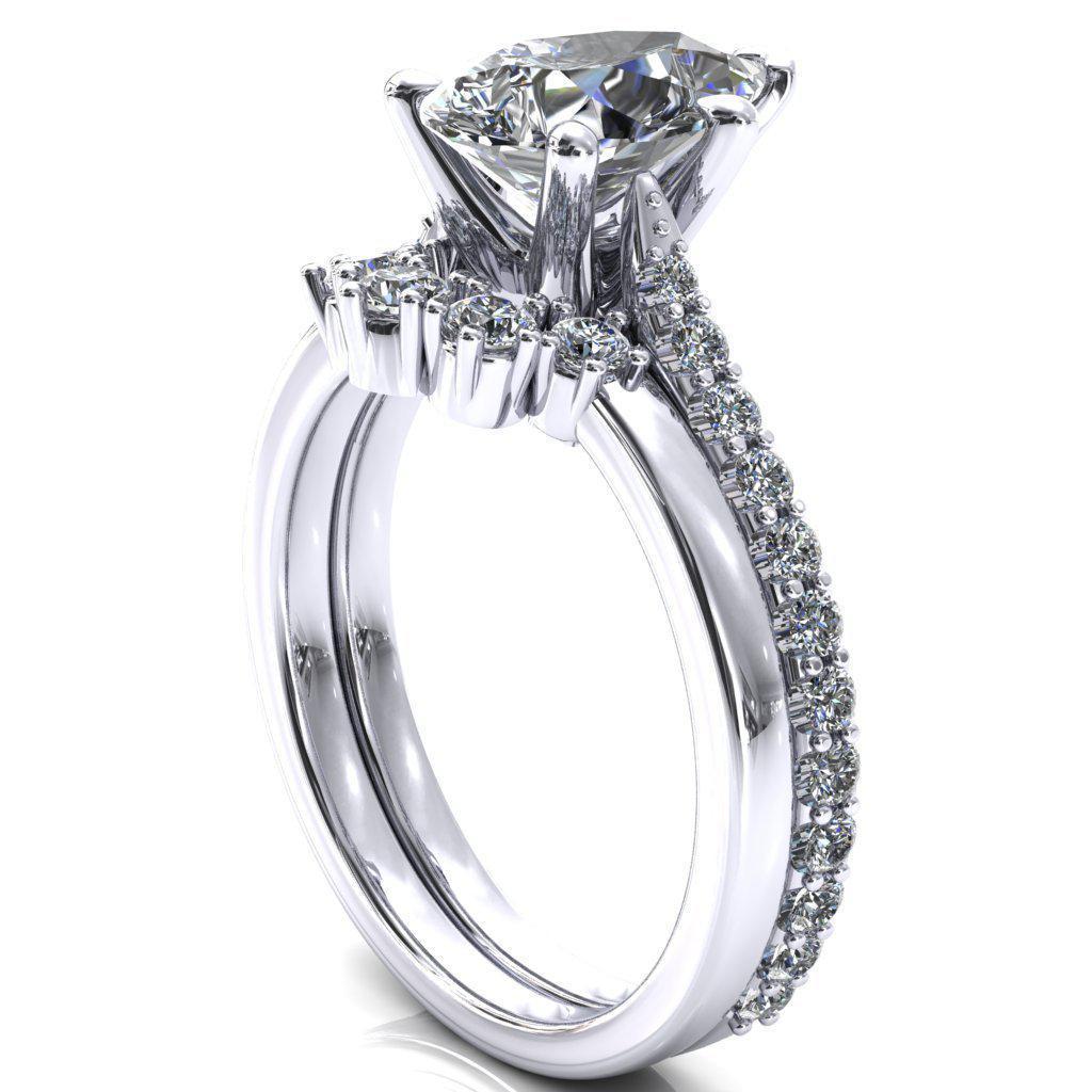 Kelsy Pear Moissanite 5 Prong 3/4 Shared Scalloped Inverted Cathedral Ring-FIRE & BRILLIANCE