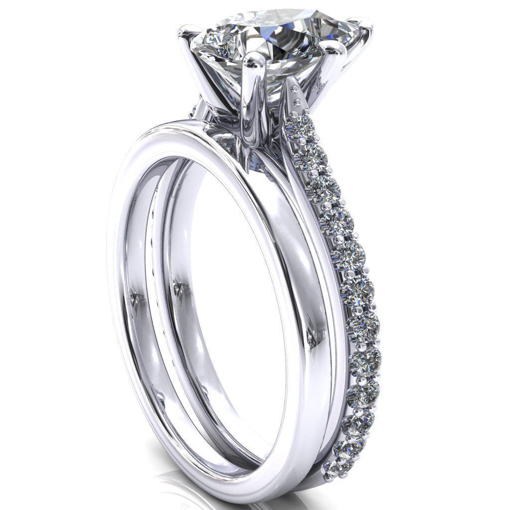 Kelsy Pear Moissanite 5 Prong 3/4 Shared Scalloped Inverted Cathedral Ring-FIRE & BRILLIANCE
