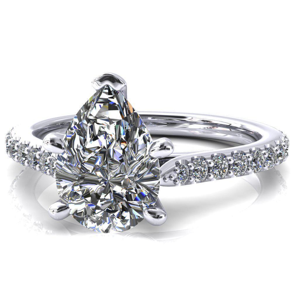 Kelsy Pear Moissanite 5 Prong 3/4 Shared Scalloped Inverted Cathedral Ring-FIRE & BRILLIANCE