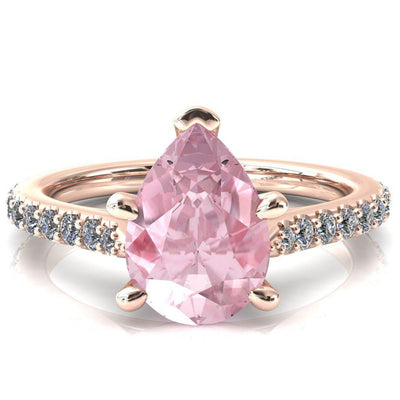Kelsy Pear Pink Sapphire 5 Prong 3/4 Shared Scalloped Inverted Cathedral Ring-FIRE & BRILLIANCE