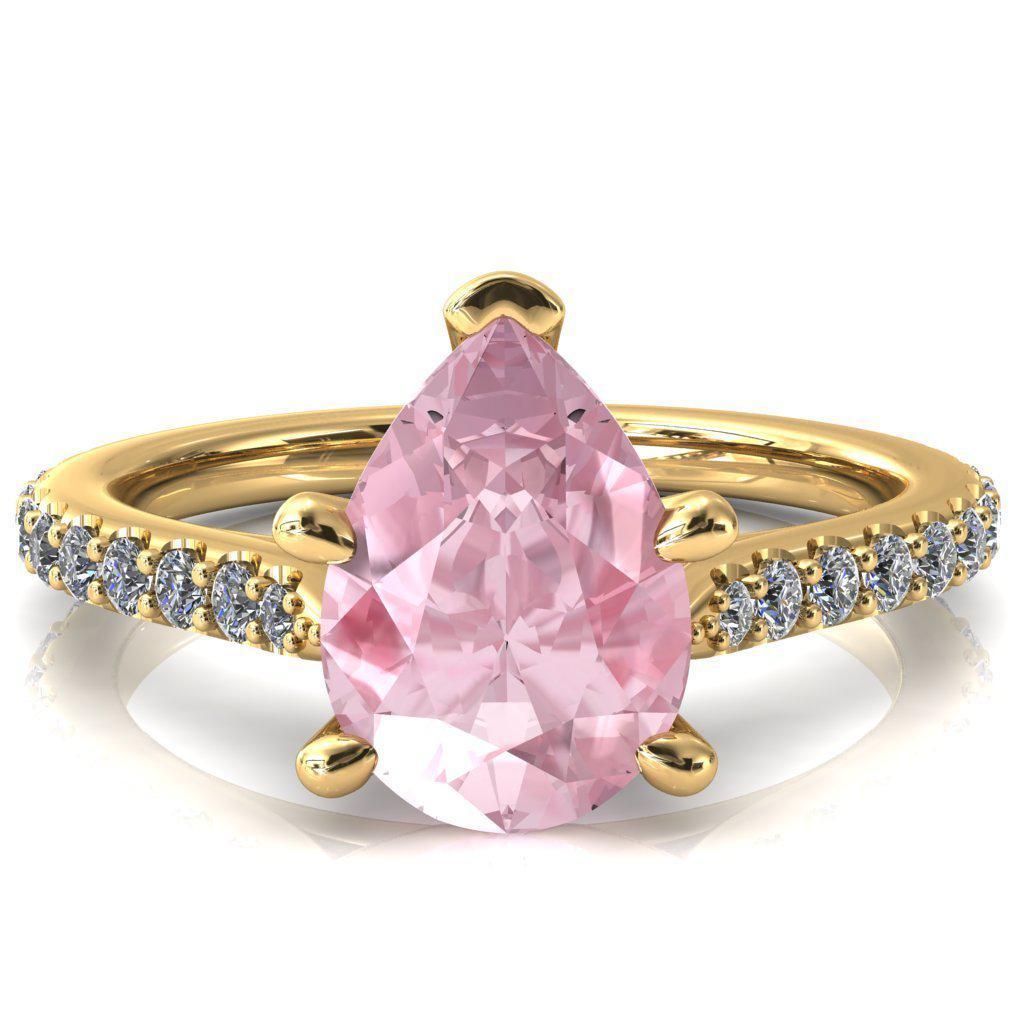 Kelsy Pear Pink Sapphire 5 Prong 3/4 Shared Scalloped Inverted Cathedral Ring-FIRE & BRILLIANCE
