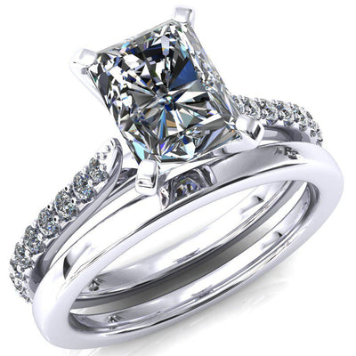 Kelsy Radiant Moissanite 4 Prong 3/4 Shared Scalloped Inverted Cathedral Ring-FIRE & BRILLIANCE