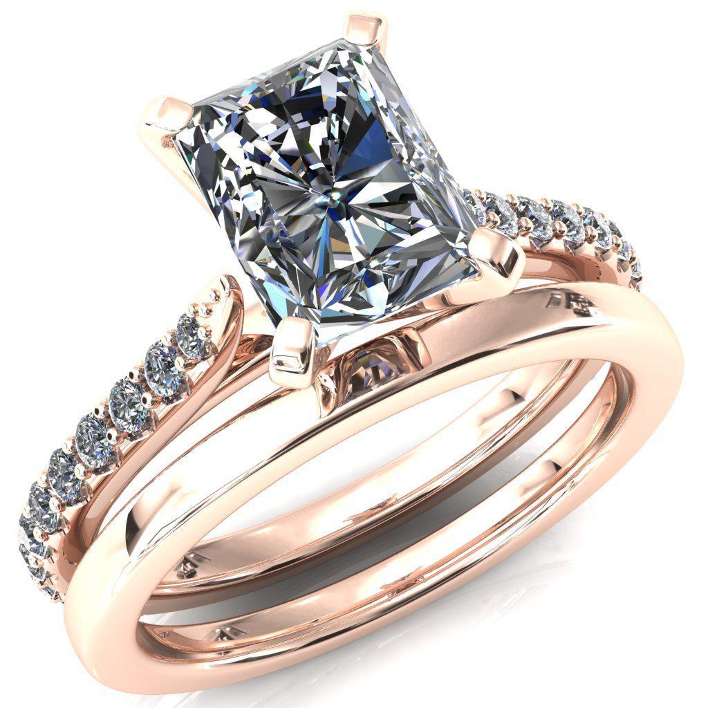 Kelsy Radiant Moissanite 4 Prong 3/4 Shared Scalloped Inverted Cathedral Ring-FIRE & BRILLIANCE