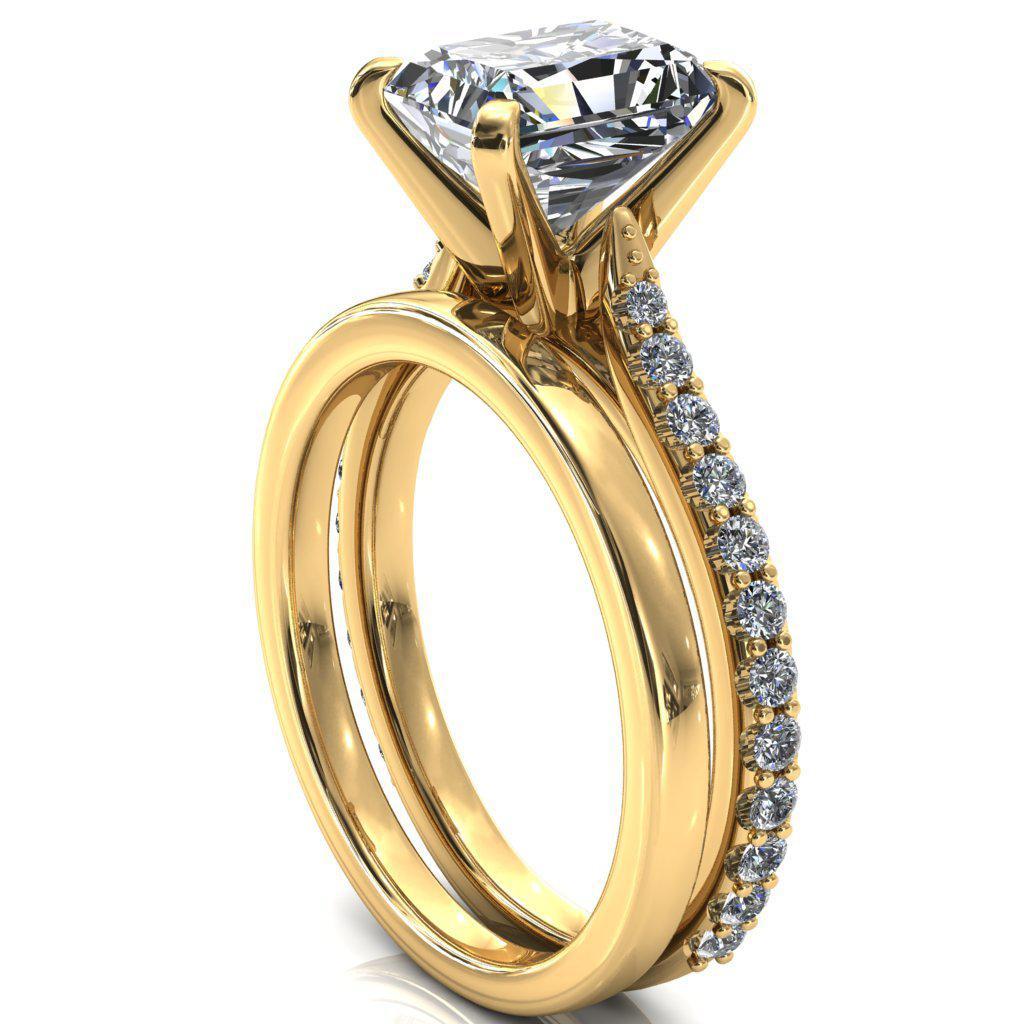 Kelsy Radiant Moissanite 4 Prong 3/4 Shared Scalloped Inverted Cathedral Ring-FIRE & BRILLIANCE