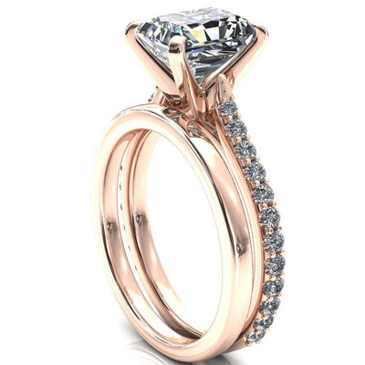 Kelsy Radiant Moissanite 4 Prong 3/4 Shared Scalloped Inverted Cathedral Ring-FIRE & BRILLIANCE