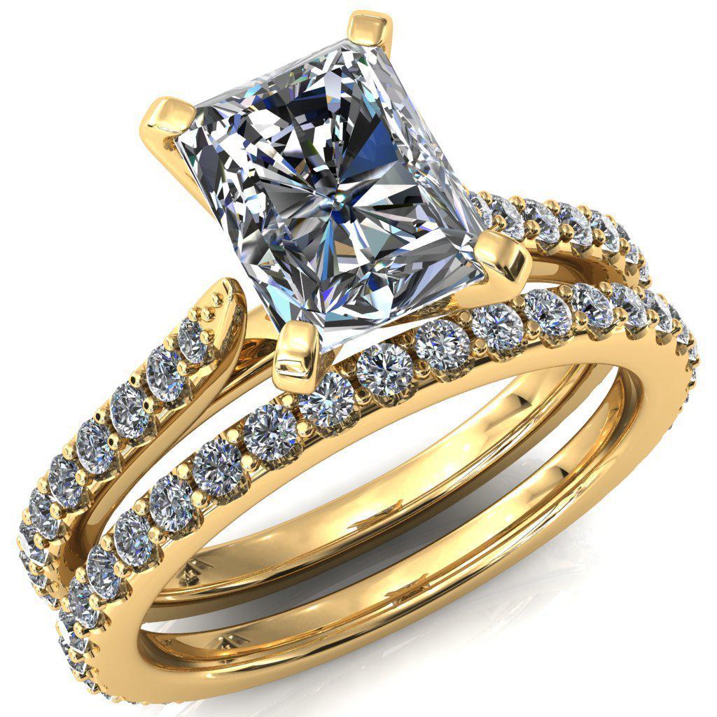 Kelsy Radiant Moissanite 4 Prong 3/4 Shared Scalloped Inverted Cathedral Ring-FIRE & BRILLIANCE