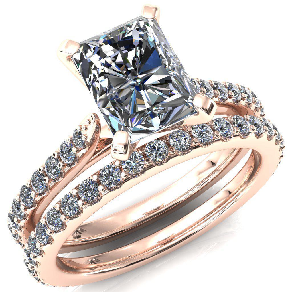 Kelsy Radiant Moissanite 4 Prong 3/4 Shared Scalloped Inverted Cathedral Ring-FIRE & BRILLIANCE