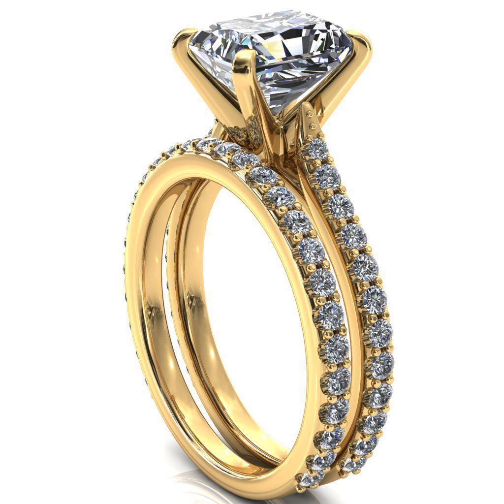 Kelsy Radiant Moissanite 4 Prong 3/4 Shared Scalloped Inverted Cathedral Ring-FIRE & BRILLIANCE