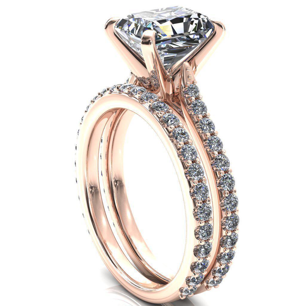 Kelsy Radiant Moissanite 4 Prong 3/4 Shared Scalloped Inverted Cathedral Ring-FIRE & BRILLIANCE