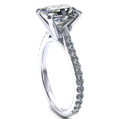 Kelsy Radiant Moissanite 4 Prong 3/4 Shared Scalloped Inverted Cathedral Ring-FIRE & BRILLIANCE