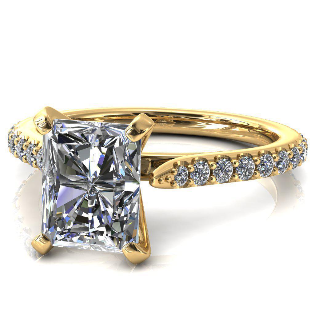 Kelsy Radiant Moissanite 4 Prong 3/4 Shared Scalloped Inverted Cathedral Ring-FIRE & BRILLIANCE