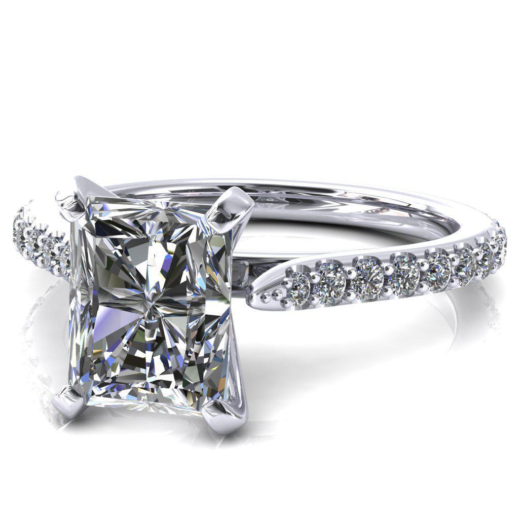 Kelsy Radiant Moissanite 4 Prong 3/4 Shared Scalloped Inverted Cathedral Ring-FIRE & BRILLIANCE