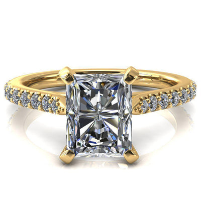 Kelsy Radiant Moissanite 4 Prong 3/4 Shared Scalloped Inverted Cathedral Ring-FIRE & BRILLIANCE