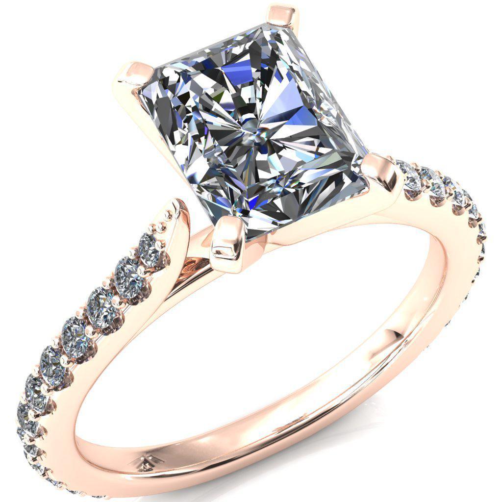 Kelsy Radiant Moissanite 4 Prong 3/4 Shared Scalloped Inverted Cathedral Ring-FIRE & BRILLIANCE