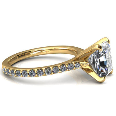 Kelsy Radiant Moissanite 4 Prong 3/4 Shared Scalloped Inverted Cathedral Ring-FIRE & BRILLIANCE