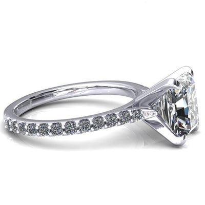 Kelsy Radiant Moissanite 4 Prong 3/4 Shared Scalloped Inverted Cathedral Ring-FIRE & BRILLIANCE