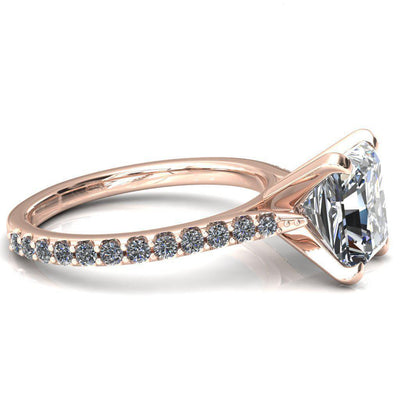 Kelsy Radiant Moissanite 4 Prong 3/4 Shared Scalloped Inverted Cathedral Ring-FIRE & BRILLIANCE