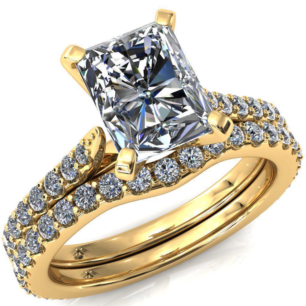 Kelsy Radiant Moissanite 4 Prong 3/4 Shared Scalloped Inverted Cathedral Ring-FIRE & BRILLIANCE