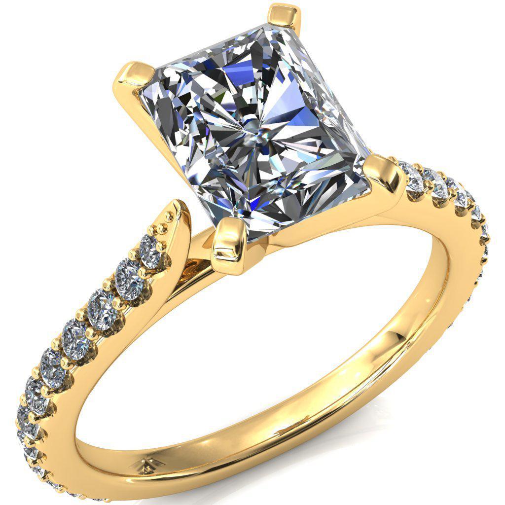 Kelsy Radiant Moissanite 4 Prong 3/4 Shared Scalloped Inverted Cathedral Ring-FIRE & BRILLIANCE