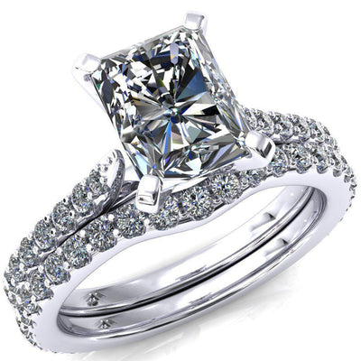 Kelsy Radiant Moissanite 4 Prong 3/4 Shared Scalloped Inverted Cathedral Ring-FIRE & BRILLIANCE