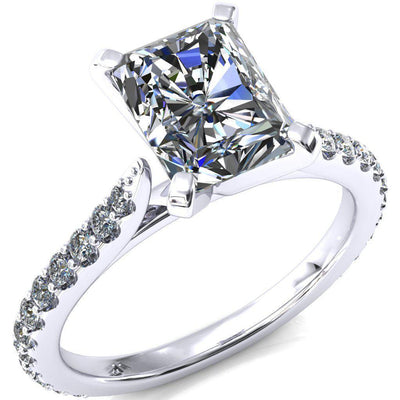 Kelsy Radiant Moissanite 4 Prong 3/4 Shared Scalloped Inverted Cathedral Ring-FIRE & BRILLIANCE