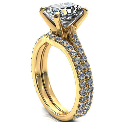 Kelsy Radiant Moissanite 4 Prong 3/4 Shared Scalloped Inverted Cathedral Ring-FIRE & BRILLIANCE