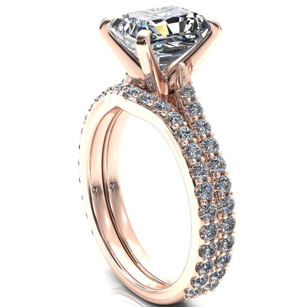 Kelsy Radiant Moissanite 4 Prong 3/4 Shared Scalloped Inverted Cathedral Ring-FIRE & BRILLIANCE