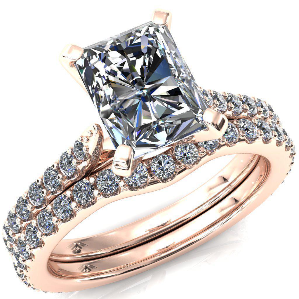 Kelsy Radiant Moissanite 4 Prong 3/4 Shared Scalloped Inverted Cathedral Ring-FIRE & BRILLIANCE