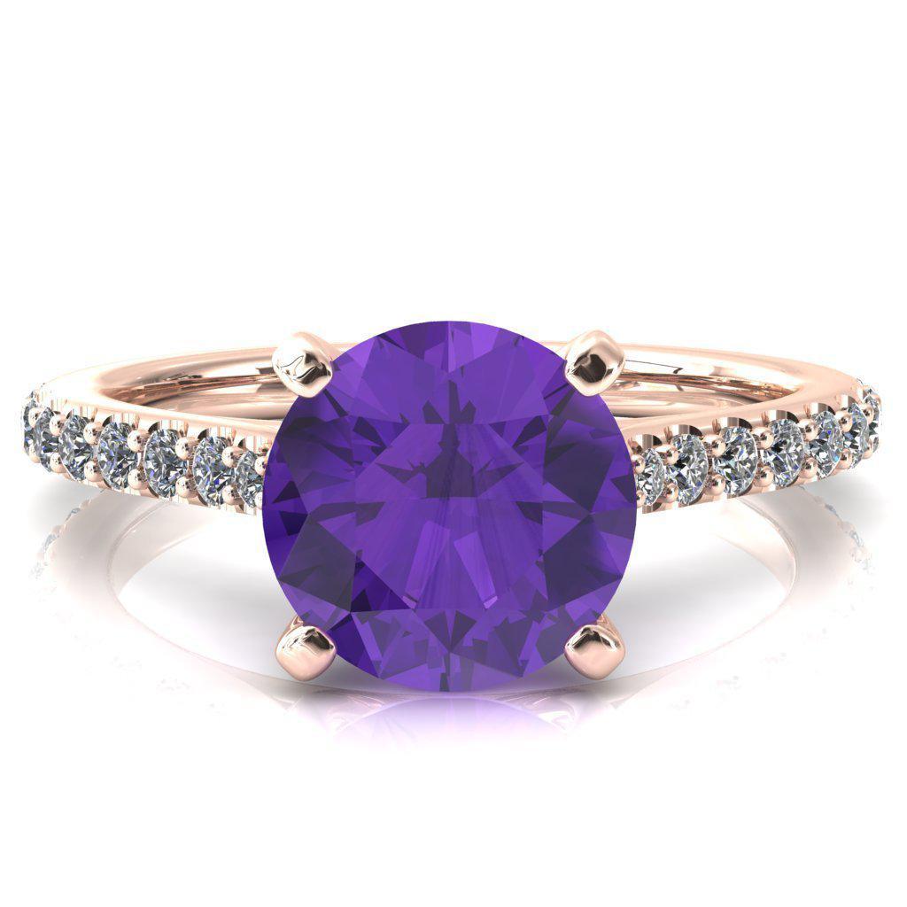 Kelsy Round Amethyst 4 Prong 3/4 Shared Scalloped Inverted Cathedral Ring-FIRE & BRILLIANCE