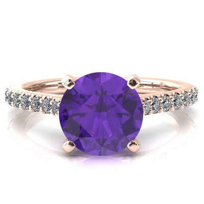 Kelsy Round Amethyst 4 Prong 3/4 Shared Scalloped Inverted Cathedral Ring-FIRE & BRILLIANCE