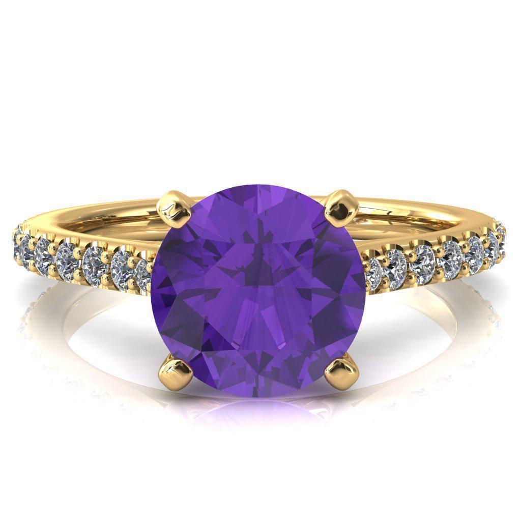 Kelsy Round Amethyst 4 Prong 3/4 Shared Scalloped Inverted Cathedral Ring-FIRE & BRILLIANCE