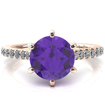 Kelsy Round Amethyst 6 Prong 3/4 Shared Scalloped Inverted Cathedral Ring-FIRE & BRILLIANCE