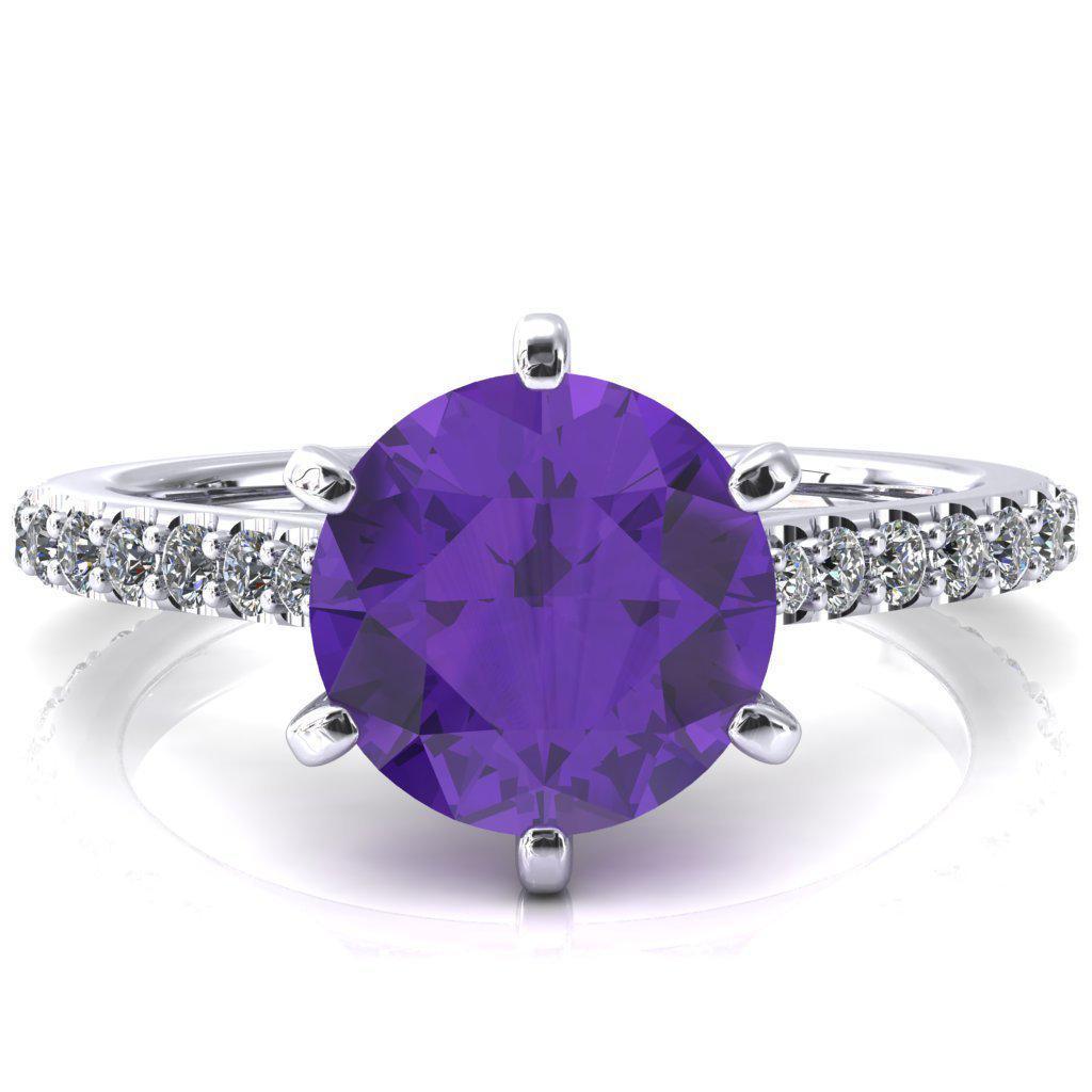 Kelsy Round Amethyst 6 Prong 3/4 Shared Scalloped Inverted Cathedral Ring-FIRE & BRILLIANCE