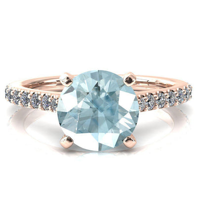 Kelsy Round Aqua Blue Spinel 4 Prong 3/4 Shared Scalloped Inverted Cathedral Ring-FIRE & BRILLIANCE