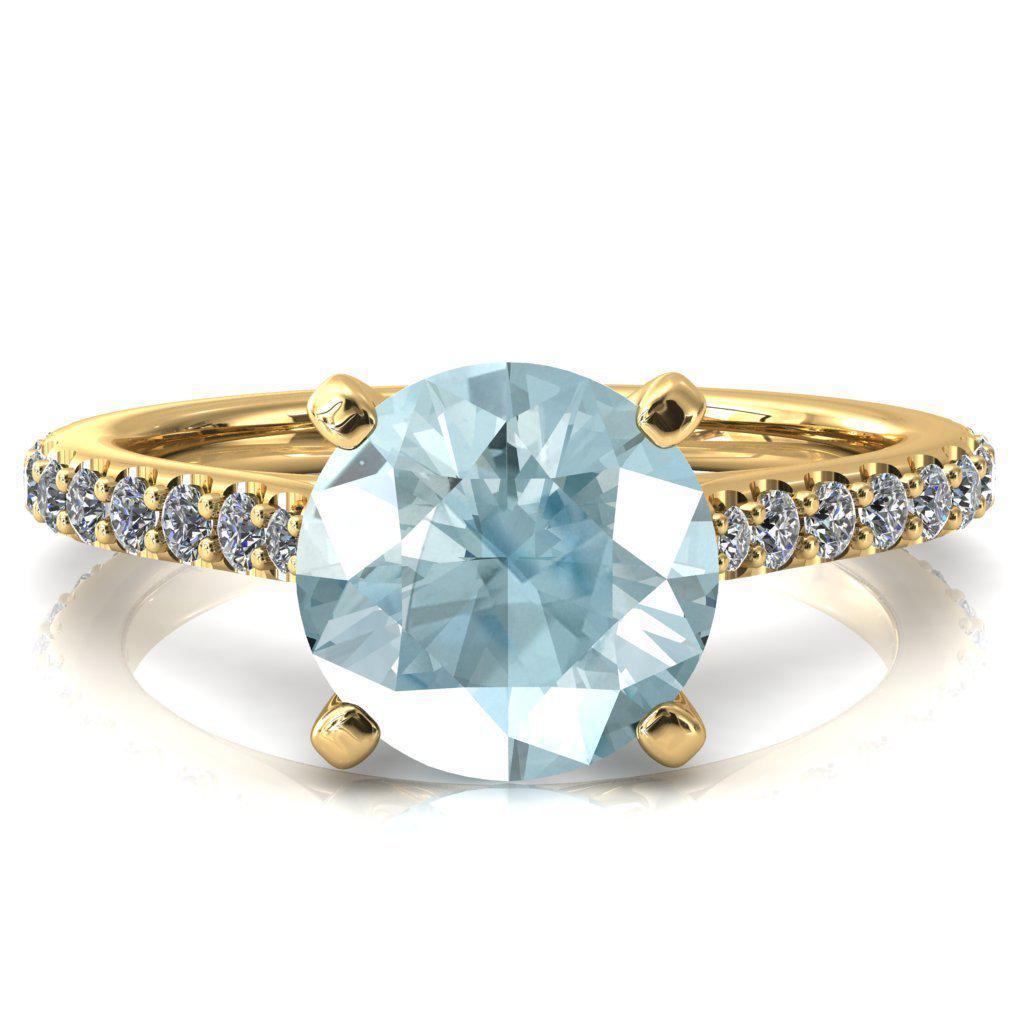 Kelsy Round Aqua Blue Spinel 4 Prong 3/4 Shared Scalloped Inverted Cathedral Ring-FIRE & BRILLIANCE
