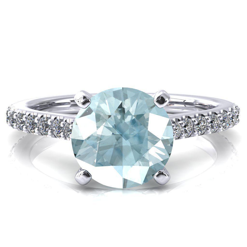 Kelsy Round Aqua Blue Spinel 4 Prong 3/4 Shared Scalloped Inverted Cathedral Ring-FIRE & BRILLIANCE