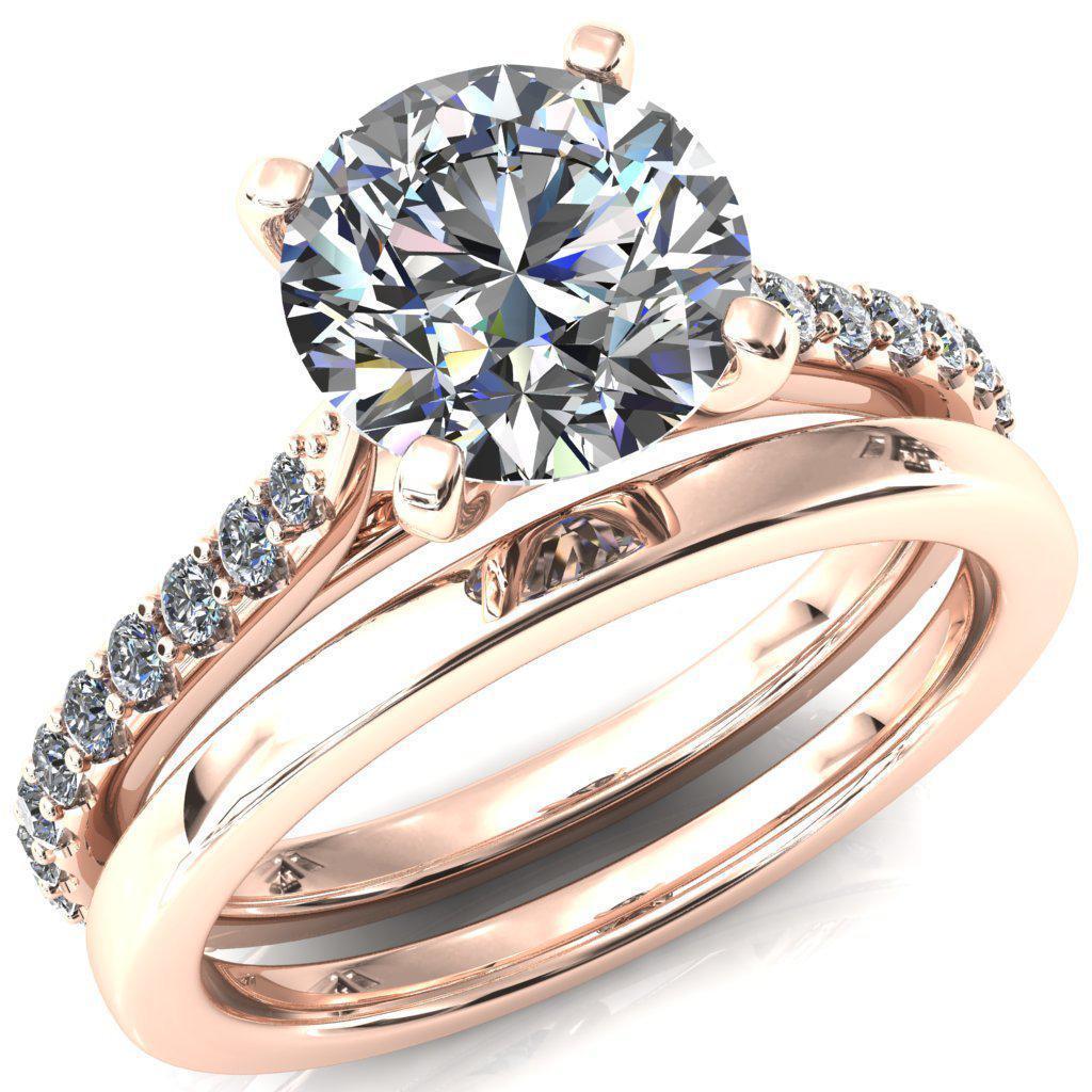 Kelsy Round Moissanite 4 Prong 3/4 Shared Scalloped Inverted Cathedral Ring-FIRE & BRILLIANCE