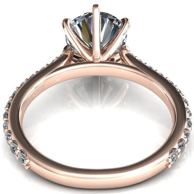 Kelsy Round Moissanite 6 Prong 3/4 Shared Scalloped Inverted Cathedral Ring-FIRE & BRILLIANCE