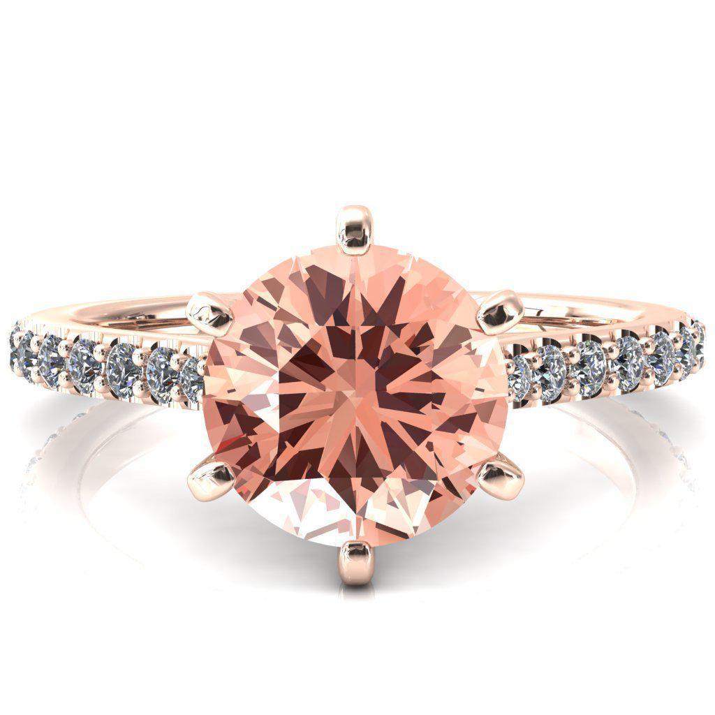 Kelsy Round Champagne Sapphire 6 Prong 3/4 Shared Scalloped Inverted Cathedral Ring-FIRE & BRILLIANCE