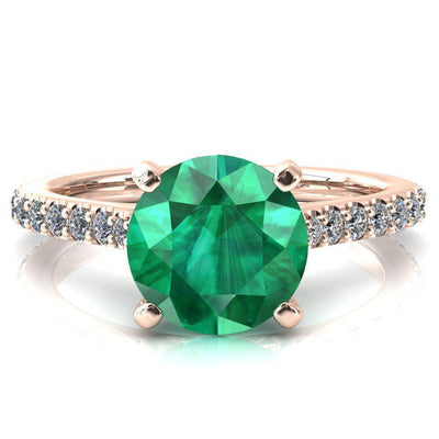 Kelsy Round Emerald 4 Prong 3/4 Shared Scalloped Inverted Cathedral Ring-FIRE & BRILLIANCE