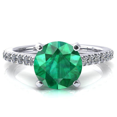 Kelsy Round Emerald 4 Prong 3/4 Shared Scalloped Inverted Cathedral Ring-FIRE & BRILLIANCE