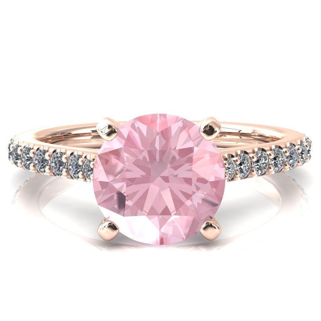 Kelsy Round Pink Sapphire 4 Prong 3/4 Shared Scalloped Inverted Cathedral Ring-FIRE & BRILLIANCE