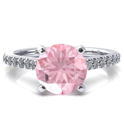 Kelsy Round Pink Sapphire 4 Prong 3/4 Shared Scalloped Inverted Cathedral Ring-FIRE & BRILLIANCE