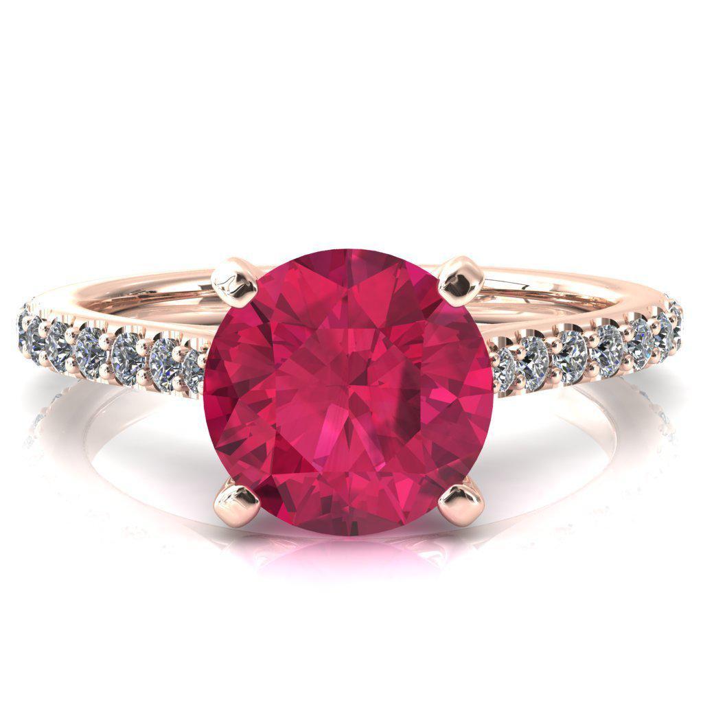 Kelsy Round Ruby 4 Prong 3/4 Shared Scalloped Inverted Cathedral Ring-FIRE & BRILLIANCE