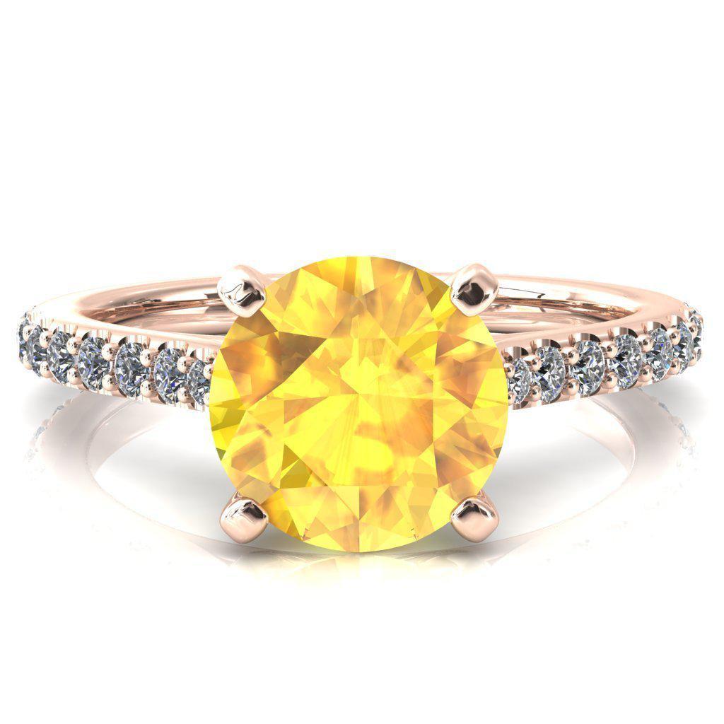 Kelsy Round Yellow Sapphire 4 Prong 3/4 Shared Scalloped Inverted Cathedral Ring-FIRE & BRILLIANCE