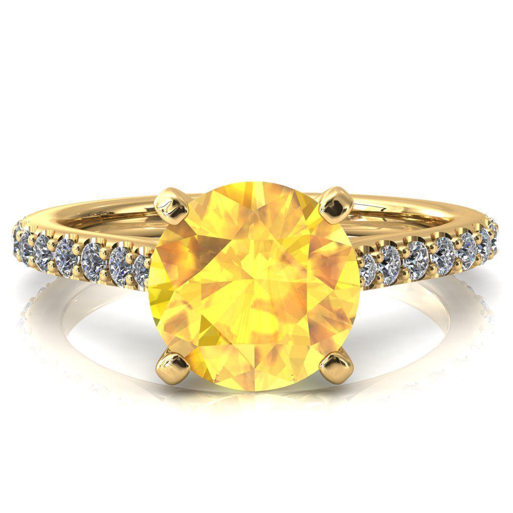 Kelsy Round Yellow Sapphire 4 Prong 3/4 Shared Scalloped Inverted Cathedral Ring-FIRE & BRILLIANCE