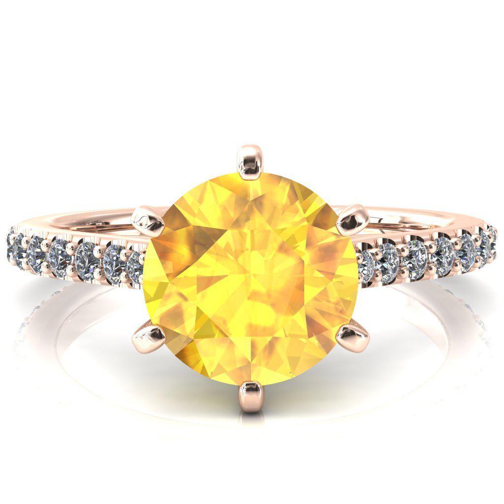 Kelsy Round Yellow Sapphire 6 Prong 3/4 Shared Scalloped Inverted Cathedral Ring-FIRE & BRILLIANCE